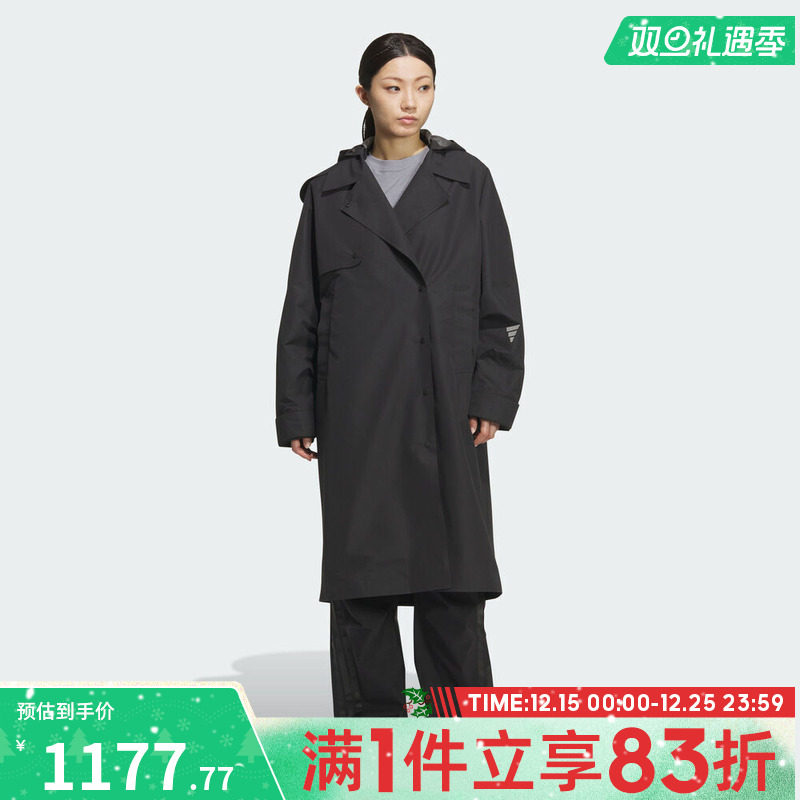 adidas阿迪达斯女子FOS运动休闲连帽夹克长款外套KC2707