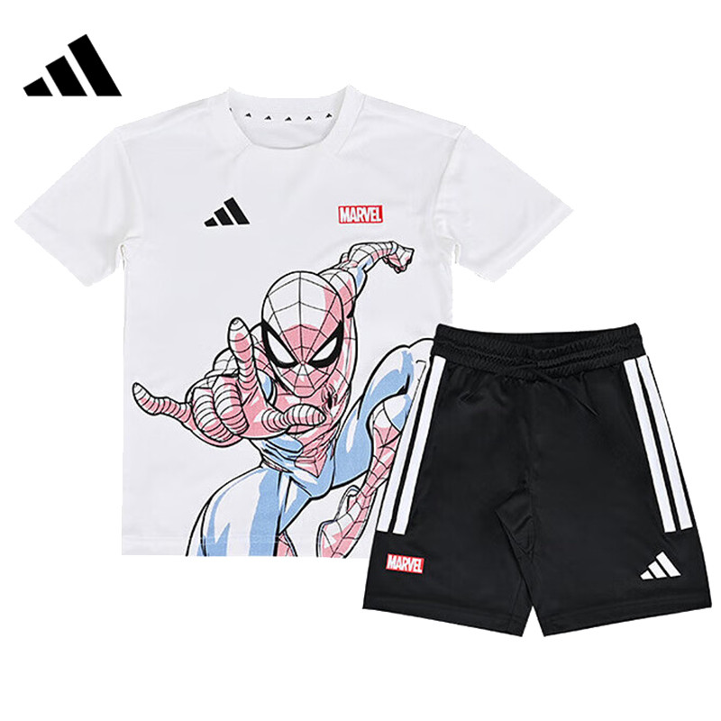 adidas阿迪达斯小童LK MRVL SM TSET运动休闲短袖套装JF3655
