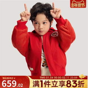 Adidas阿迪达斯三叶草男小童棉服新年款红色外套迪士尼联名KS8214