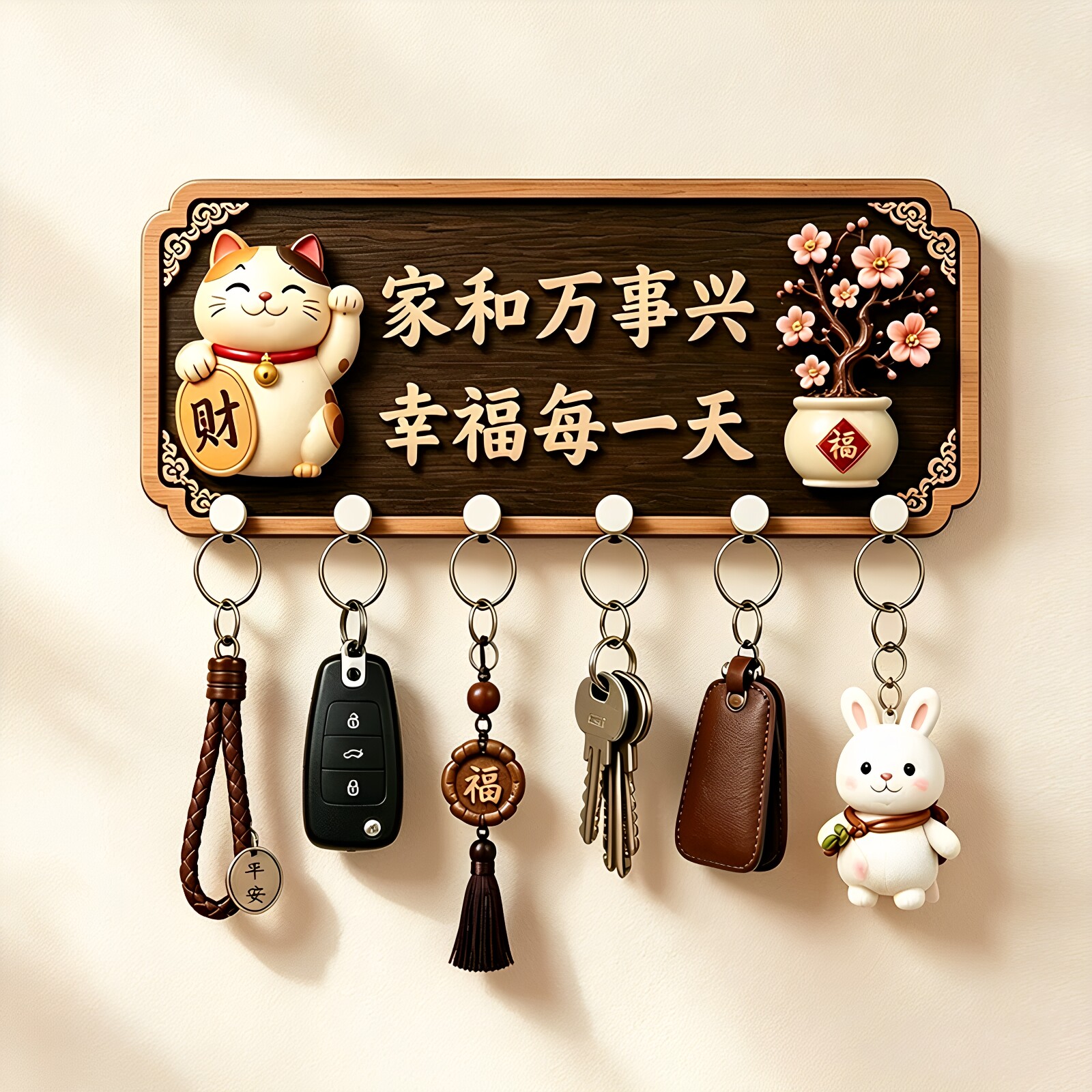 新中式免打孔玄关钥匙挂钩