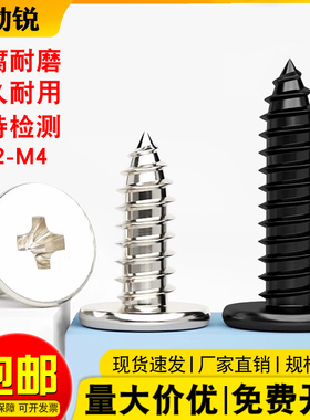 黑色铁镀镍CA扁平头自攻螺丝钉大扁薄头尖尾十字自攻丝木螺钉M2M4