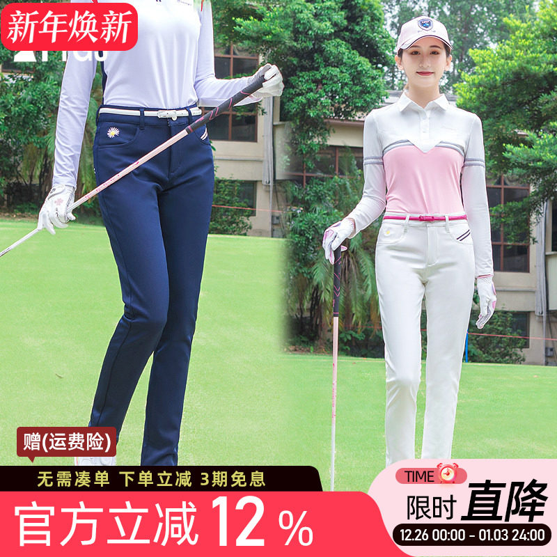 秋冬高尔夫秋服装女士长裤加厚保暖中腰修身白黑色运动休闲球裤子