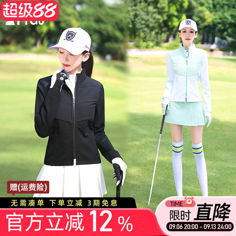 秋冬高尔夫球女士保暖夹棉长袖外套黑白蓝色修身显瘦运动上衣服装