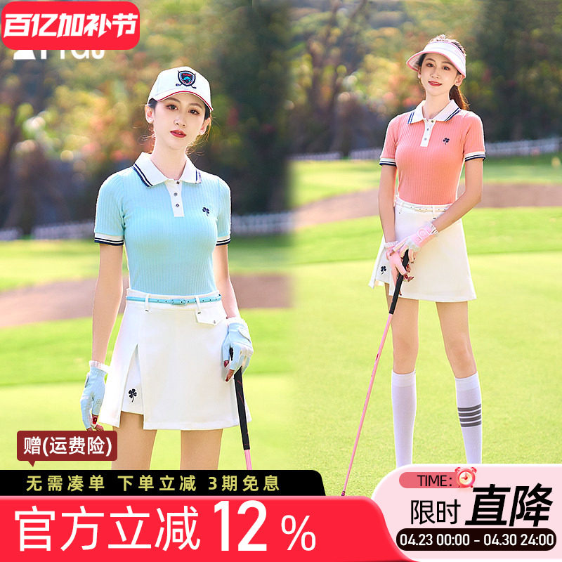 高尔夫球女士短袖T恤POLO衫修身白蓝桔色短裤裙子运动球衣服套装
