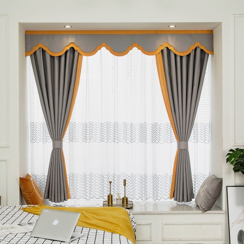 2023成都新品高级现代全遮光高精飘窗电动智能纯色窗帘主卧室帘头