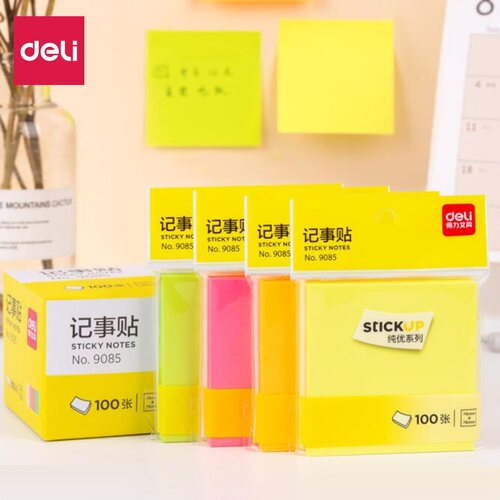 得力9085纯优记事贴76*76mm100张(混)(袋)荧光记事贴彩色便事贴 便利帖 100张/本