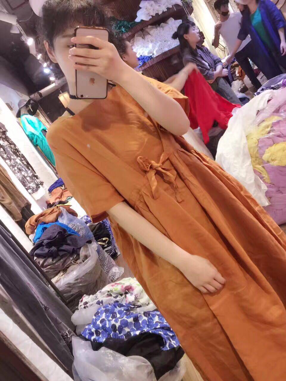 夏季新款森系文艺宽松亚麻休闲百搭系带圆领个性大码连衣裙女长裙