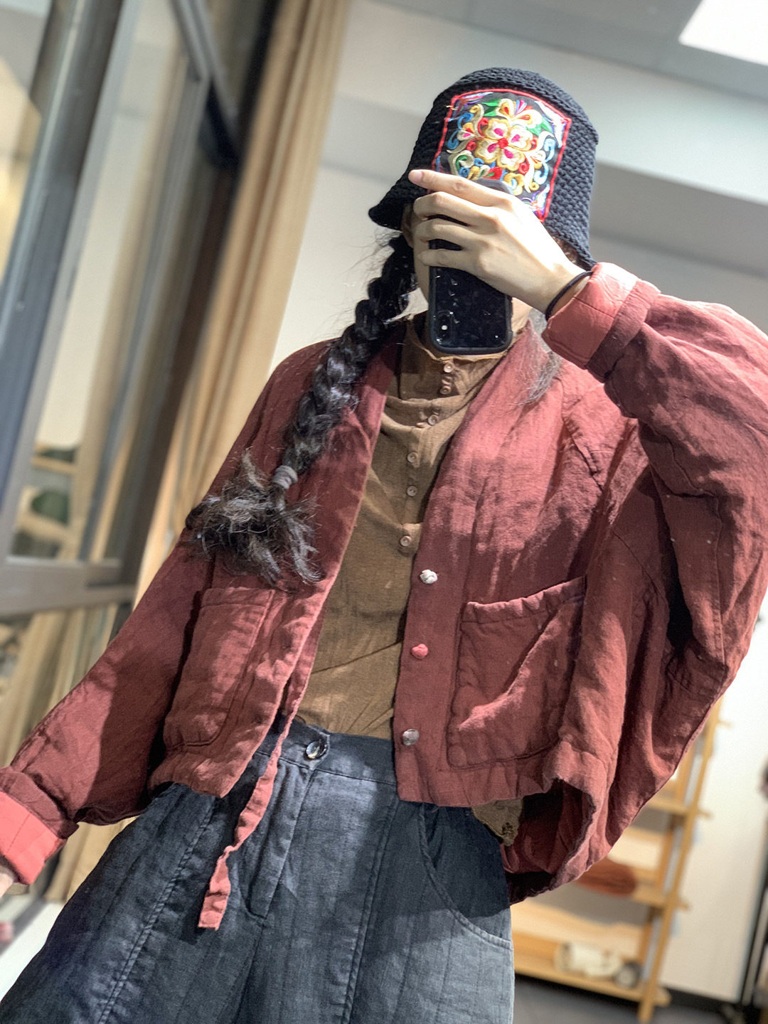 复古民族风不规则亚麻短款棉衣