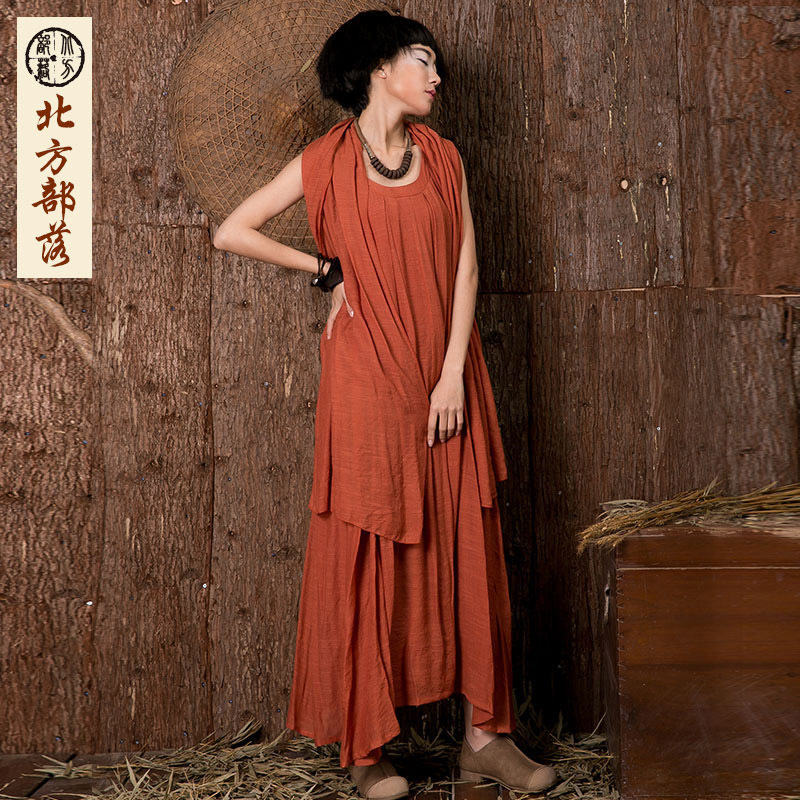 夏季新款原创文艺女装超靓棉麻丝无袖背心大码连衣裙女长裙配围巾,女装/女士精品,连衣裙,淘宝优惠券,粉丝福利购,淘宝优惠卷