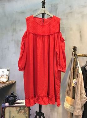 新款森系M.babyruy露肩镂空拼接娃娃款宽松连衣裙3875