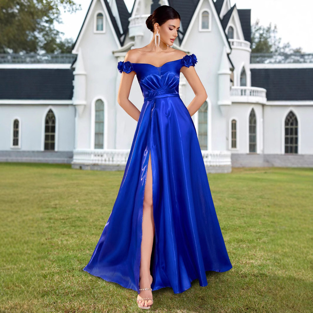 跨境亚马逊新款气质抹胸亮面连衣裙 轻奢派对名媛聚会优雅晚礼服