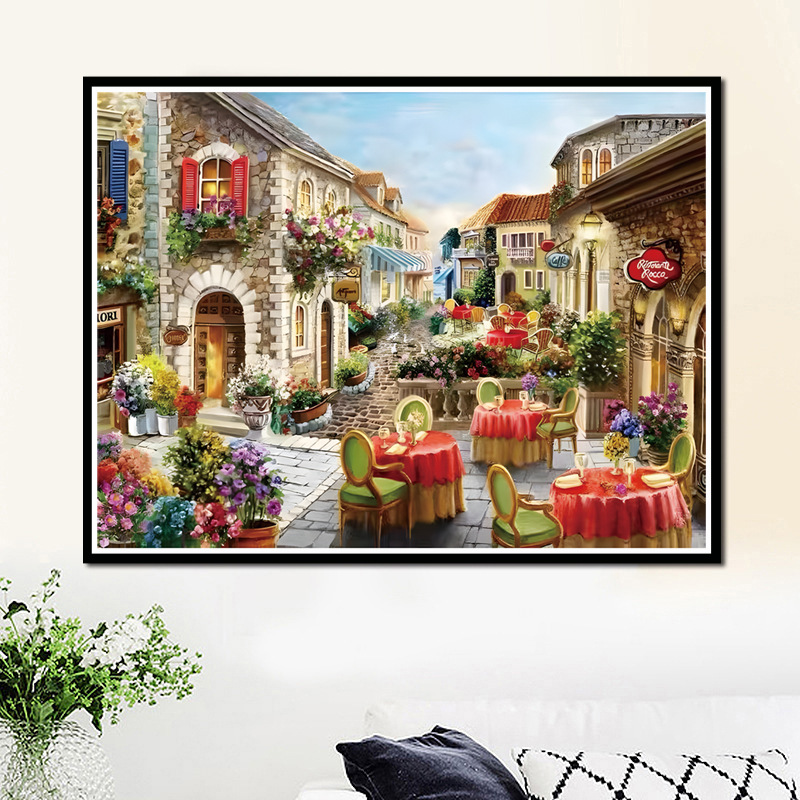 蒙娜丽莎欧式客厅花街小巷十字绣