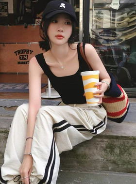 佐梦依侧条纹两穿运动裤