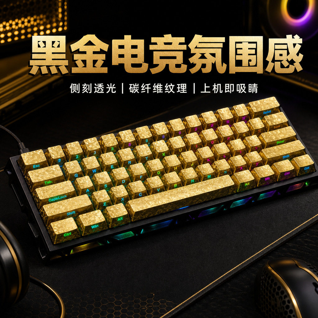 土豪金键帽侧刻透光机械键盘键帽适配wootingATKRS6迈从ace68ev63图片