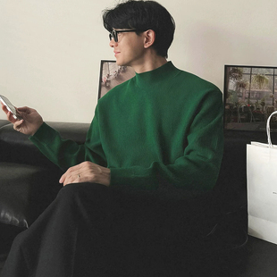 半高领包芯纱针织衫男薄款透气修身长袖卫衣中领天丝羊毛打底衫潮