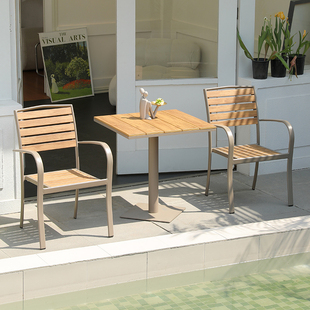 户外塑木桌椅组合庭院防腐木室外防水防晒露台花园休闲 咖啡厅桌