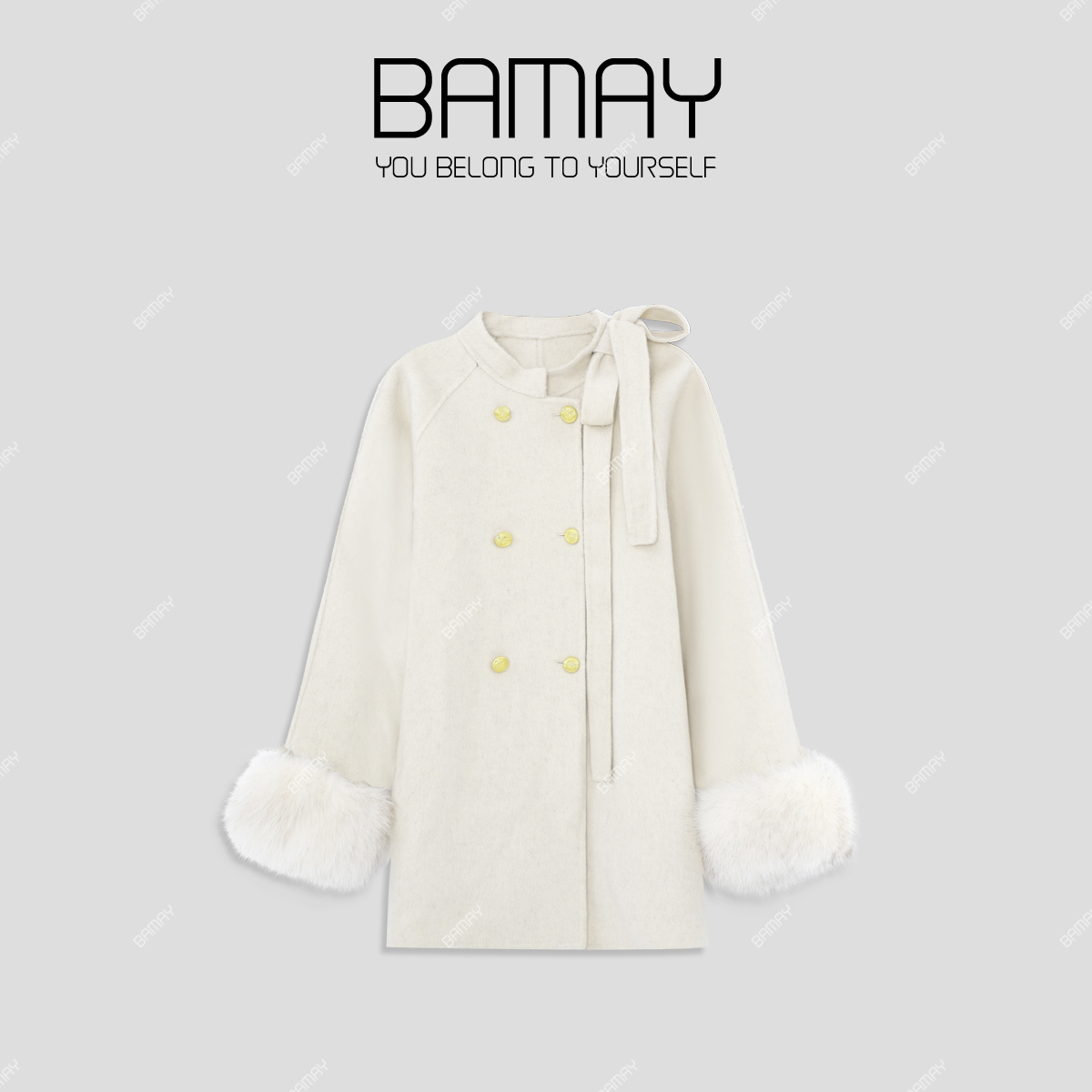 【BAMAY】千金风蝴蝶结法式轻奢毛呢大衣外套XH243DY6B