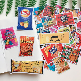 手帐装饰贴纸日本海外进口零食小分队2薯片不二糖豆可爱零嘴吃货