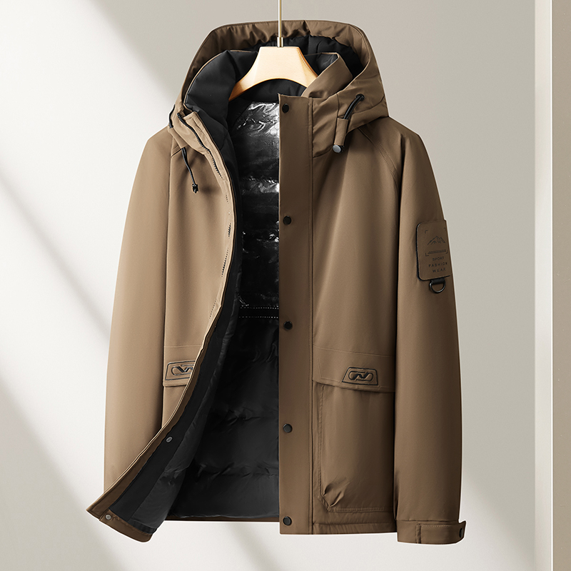 HEMBOUG/恒柏工装风连帽羽绒服男大码宽松加厚保暖外套冬季多口袋