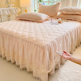 公主风蕾丝花边全棉夹棉床裙单件三件套纯棉床垫保护套床罩四件套