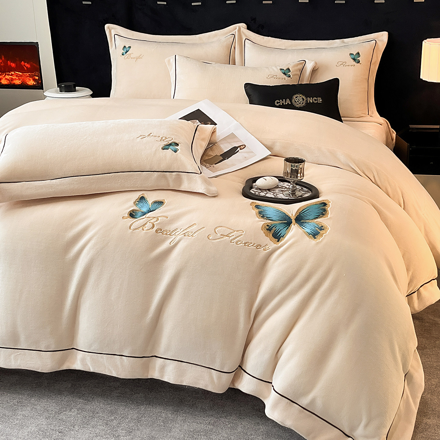 轻奢高级感刺绣牛奶绒四件套2025新款冬季加厚珊瑚绒被套床单床笠,床上用品,床品套件/四件套/多件套,淘宝优惠券,粉丝福利购,淘宝优惠卷