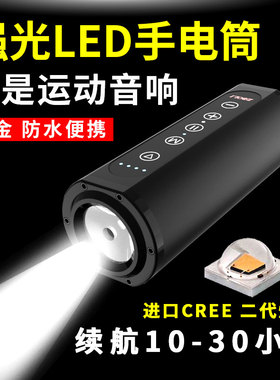 三合一手电筒蓝牙音响C口多功能自行车强光灯夜骑行照明便携防水