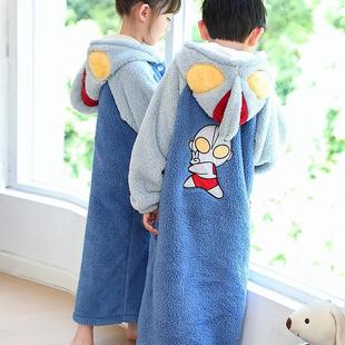 套装 法兰绒卡通长款 加厚绒款 儿童睡袍奥特曼男童珊瑚绒睡衣秋冬季