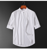 2023夏季新款立领男士衬衣条纹亚麻短袖衬衫潮学生装C1028，男装衬衫，星座1115-1