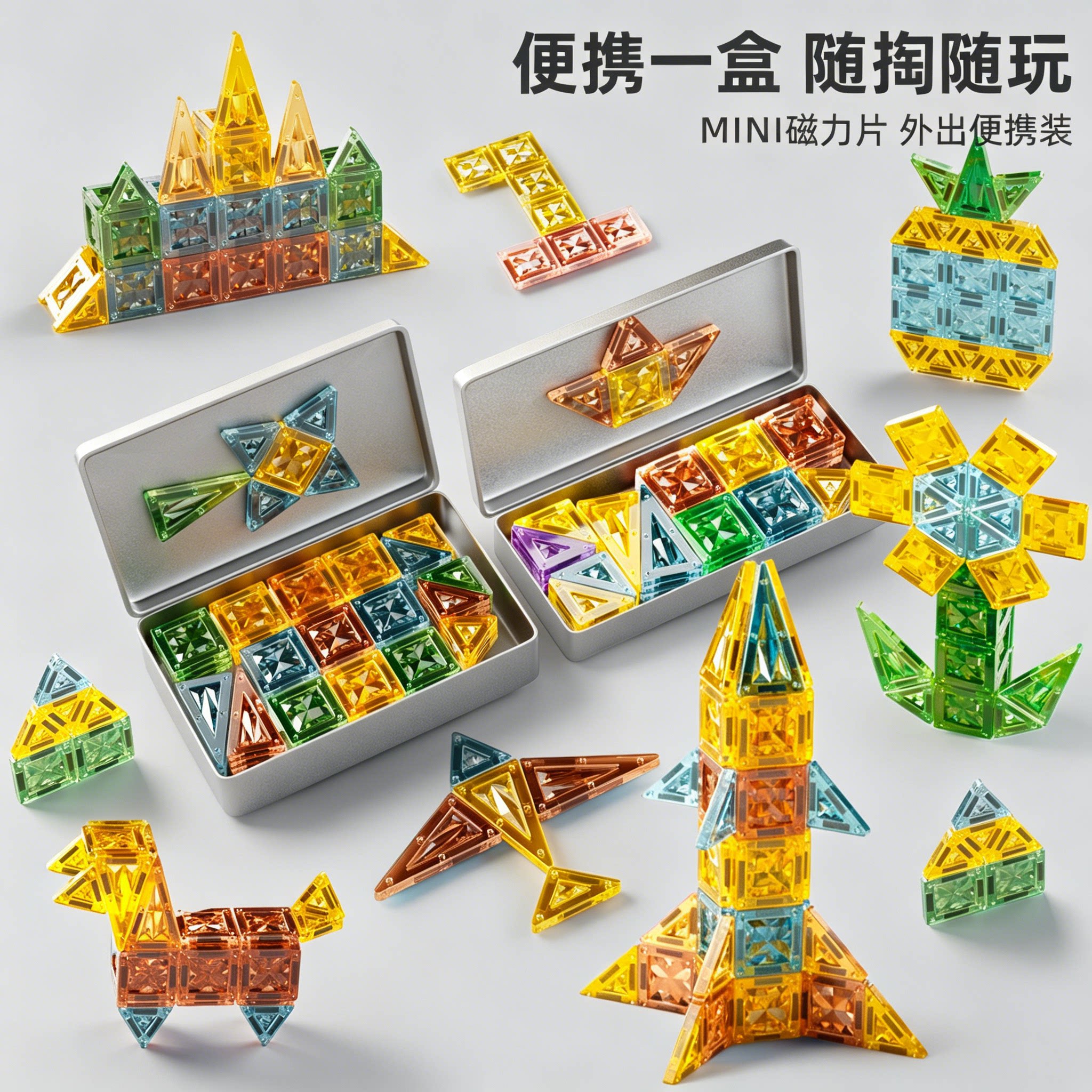 儿童迷你便携磁力片口袋mini磁吸方片男孩益智拼装积木玩具3到6岁图片
