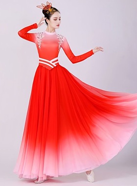 现代舞开场舞大摆裙灯火里的中国红色舞蹈服演出服飘逸合唱服