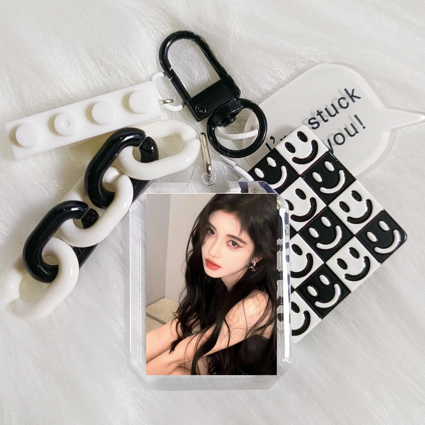 小红书同款鞠婧祎周边黑白积木亚克力钥匙扣书包挂件蜜橘应援礼品