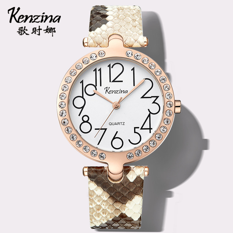 歌时娜蛇纹大表盘手表女个性大气简约欧美奢华时尚潮流真蛇皮带款