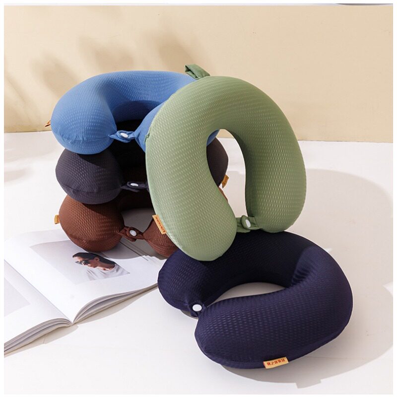 夏季绒面冰丝U型枕汽车旅行护颈午睡枕优质记忆棉靠枕冰透气枕套