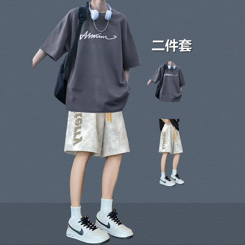 BENTIDEA 美式短袖短裤男生运动套装潮流青少年休闲宽松T恤酷帅穿