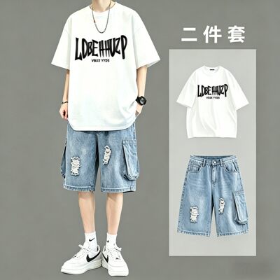 BENTIDEA 纯棉T恤男生夏季宽松短袖短裤两件套青少年帅气酷帅穿搭