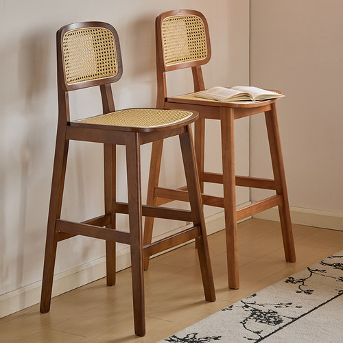 藤编高脚背靠椅家用复古高椅子