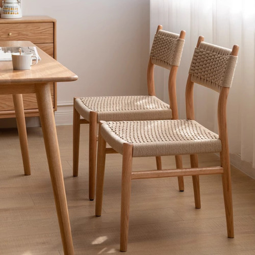 藤编实木椅子意式极简椅子餐椅