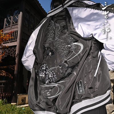 中国风潮流金鱼刺绣棒球服夹克