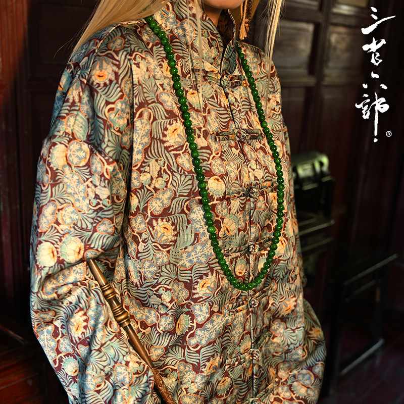 三省六部满印花醋酸海棠花唐装