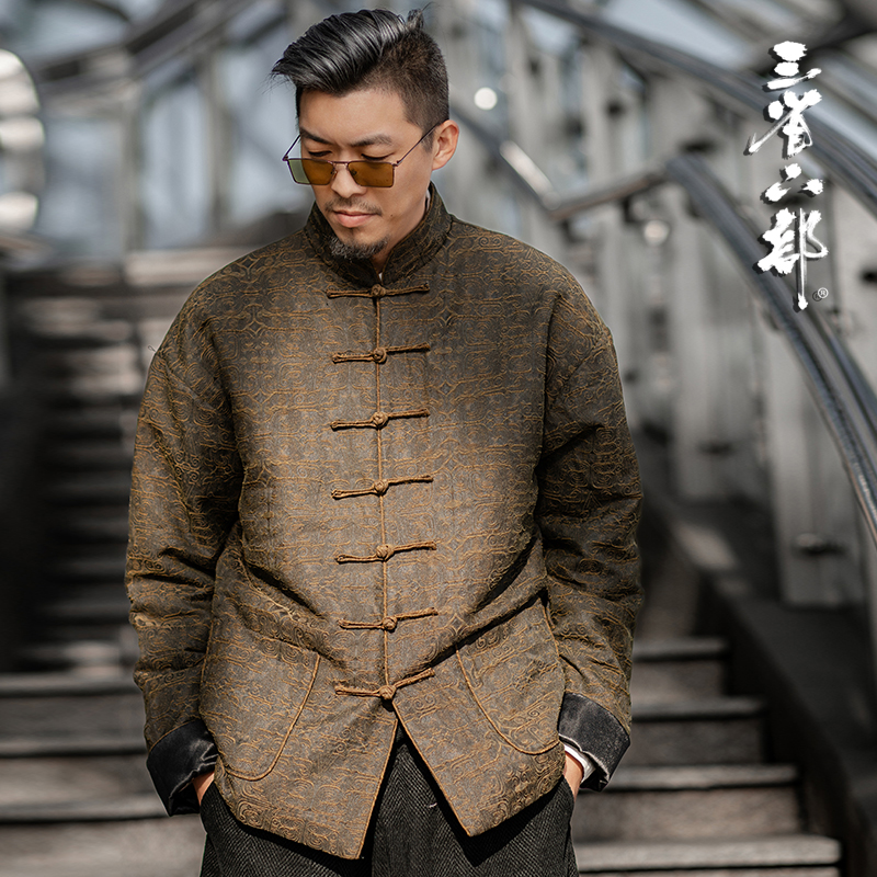 高端国风香云纱提花唐装羽绒服