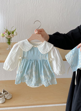 2025秋装婴儿连体衣洋气女宝宝包屁衣公主套装爬爬服外出服三件套