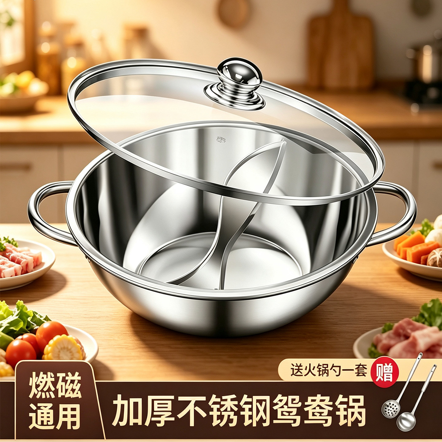 家用不锈钢电磁炉鸳鸯锅吃火锅