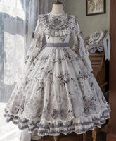 Tea Cat: In-store Stock: Sheep Orchid Four Seasons Flower Tencel embroidered solid color doll style Vintage lolita dress thumbnail 4