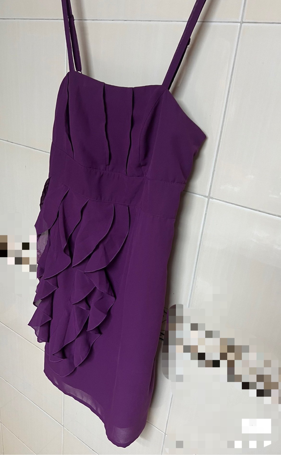 国外品牌 女 紫色吊带裙 荷叶边设计礼服裙 裹胸裙 度假拍照服 夏