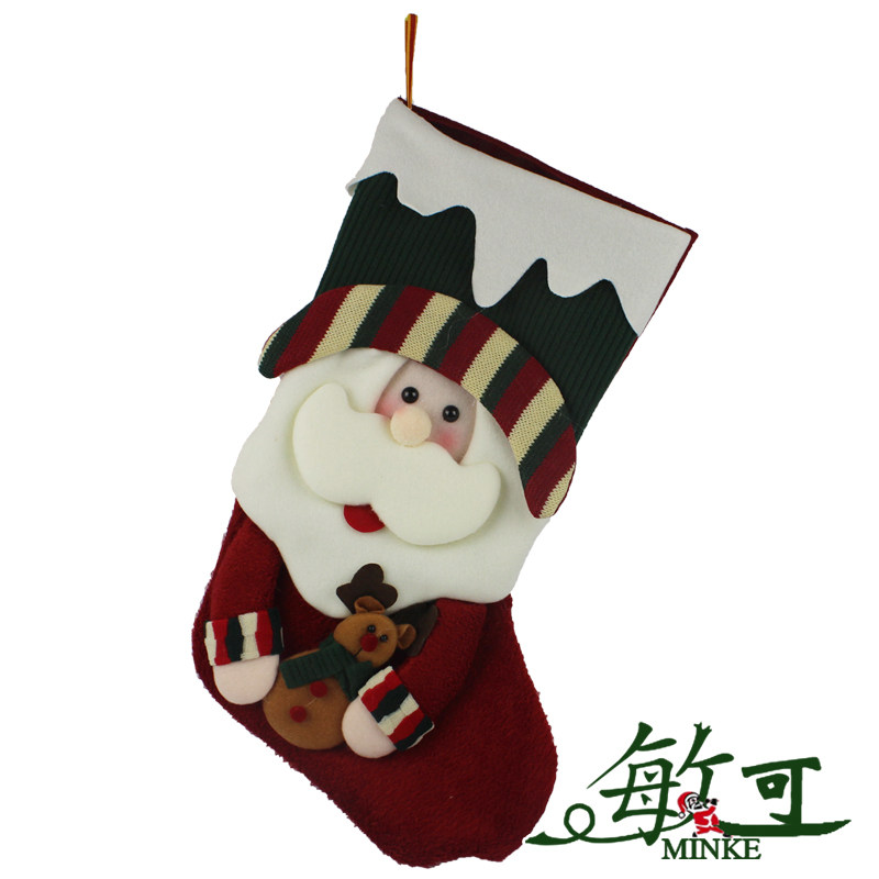 敏可 中号圣诞袜 针织袜子 圣诞老人平安夜礼物袋 卡通装饰品袜子