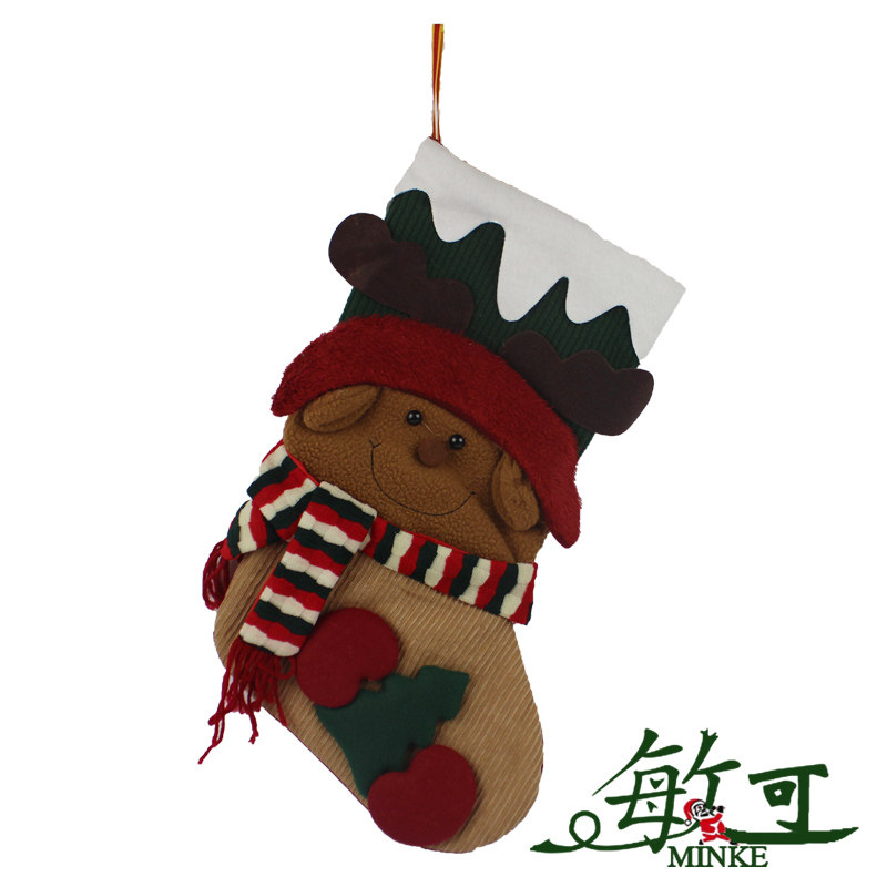 敏可 中号圣诞袜 针织袜子 圣诞老人平安夜礼物袋 卡通装饰品袜子