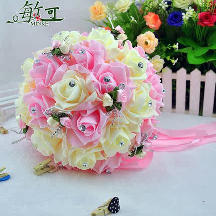 新娘手捧花 毕业花束 韩式仿真八仙玫瑰带钻绣球花 婚纱拍摄道具