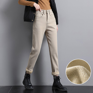 女高腰加绒加厚秋冬季 港风哈伦长裤 大码 显瘦萝卜老爹裤 修身 牛仔裤