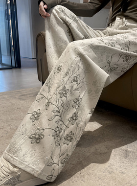 欧货刺绣弯刀烫钻牛仔裤女春秋季2026新款高腰级感宽松垂感阔腿裤