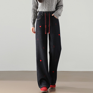 阔腿裤 胖mm直筒裤 女秋冬季 加厚绒宽松大码 2025年新款 松紧高腰窄版